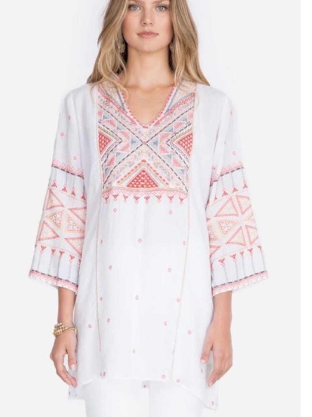 Johnny Was Thora Embroiled White Tunic Top Size Medium